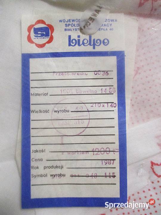 Prześcieradło Bawełna 140210 Nowe PRL 1987 r mazowieckie Nieporęt sprzedam