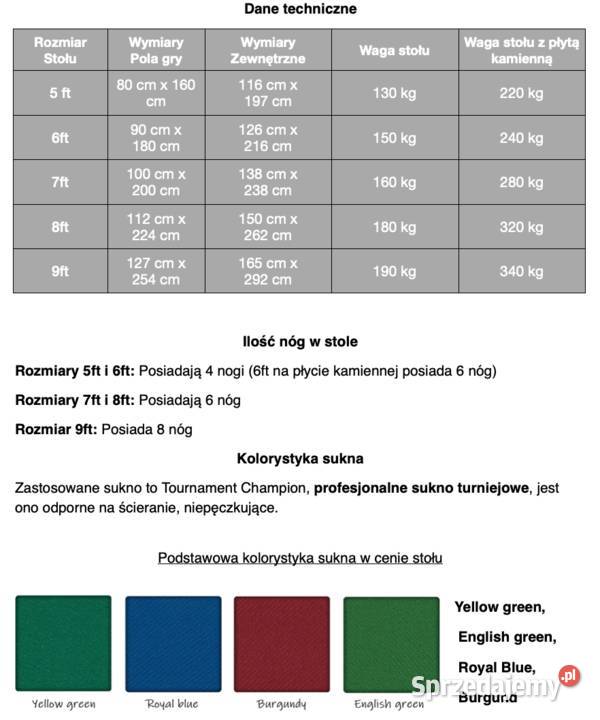 Stół Bilardowy Werona z blatem nakrywającym 9 ft małopolskie Kraków