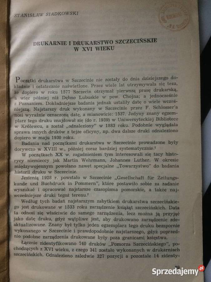 3615 Drukarnie I Drukarstwo Szczecińskie W XVI Szczecin