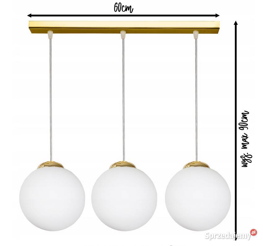 LAMPA WISZĄCA SUFITOWA ŻYRANDOL ZŁOTA 3 KULE Choroszcz