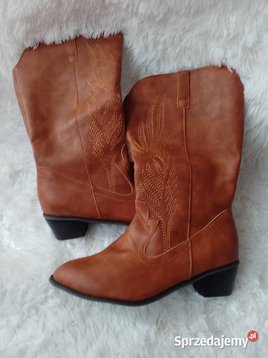 4142 Brązowe zdobione Kozaki kowbojki NOWE 26.5cm sprzedam