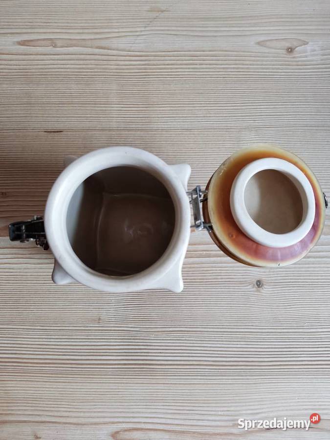 Pojemnik ceramiczny zamykany brązowo kremowy z Głuchołazy sprzedam