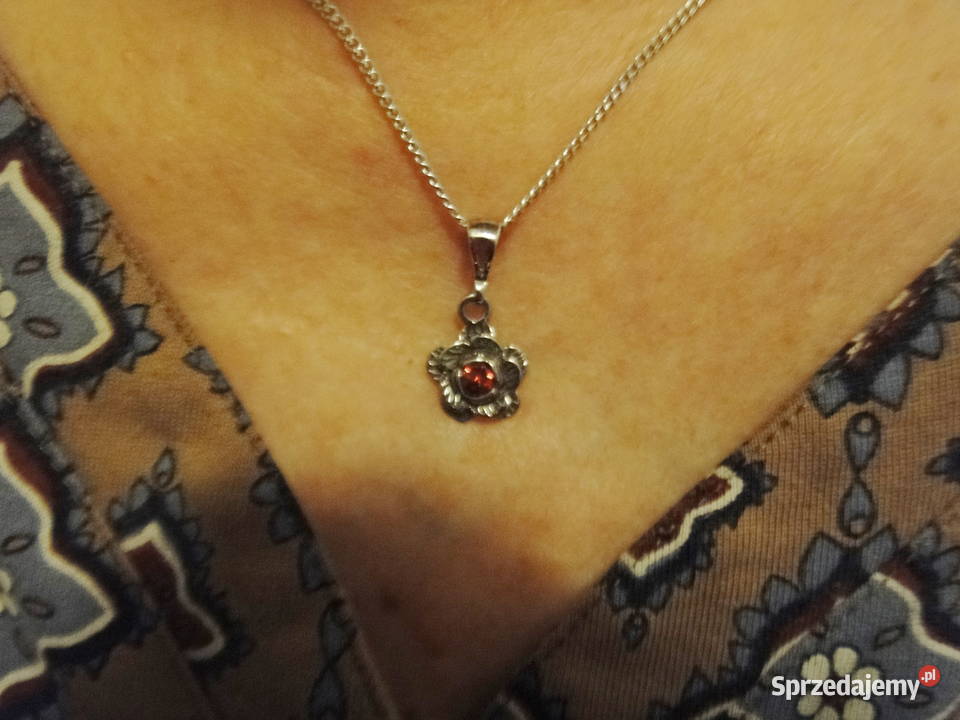 Śliczny naszyjnik srebro i rubinowa cyrkonia Warszawa
