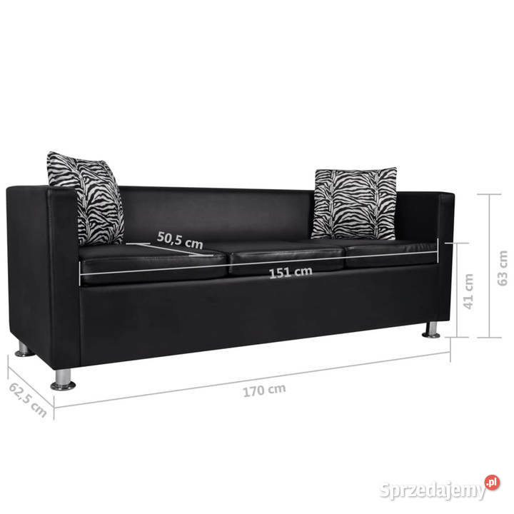 Sofa 3osobowa ze skóry syntetycznej czarna mazowieckie Warszawa