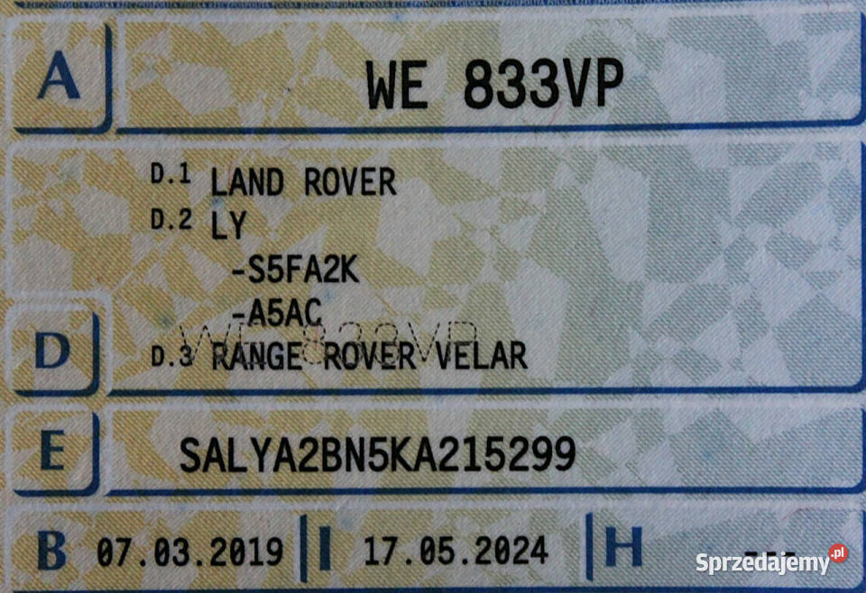 Land Rover Range Rover VELAR Navi ElKlapa Kamera automatyczna Sokołów