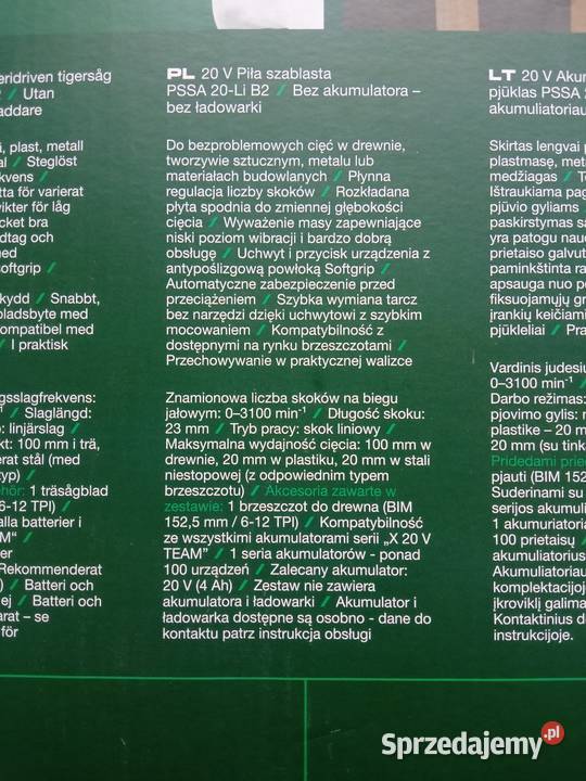 Akumulatorowa piła szablasta PSSA 20Li B2 bez Bydgoszcz