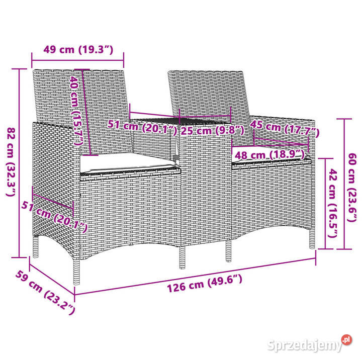 Ogrodowa sofa 2os ze stolikiem i poduszkami mazowieckie Warszawa