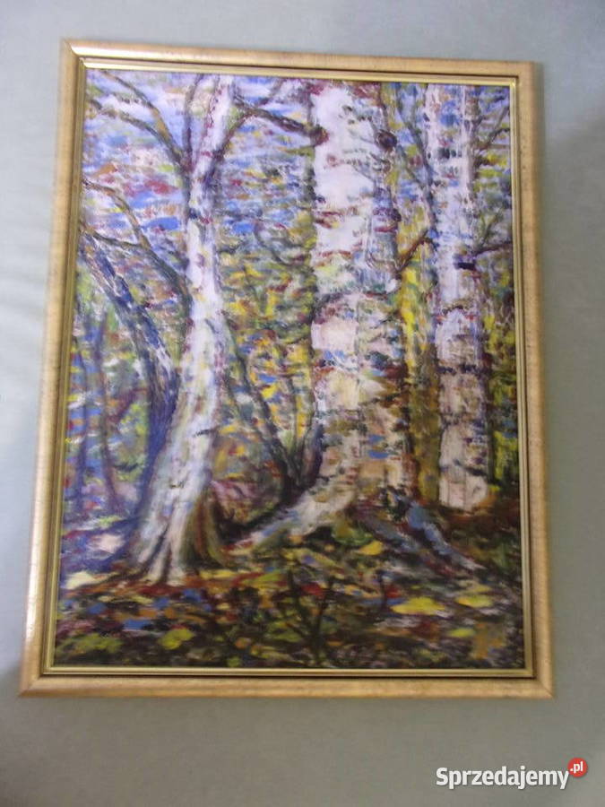 ładny stary olejny obraz Brzozowy Las rama mazowieckie Warszawa