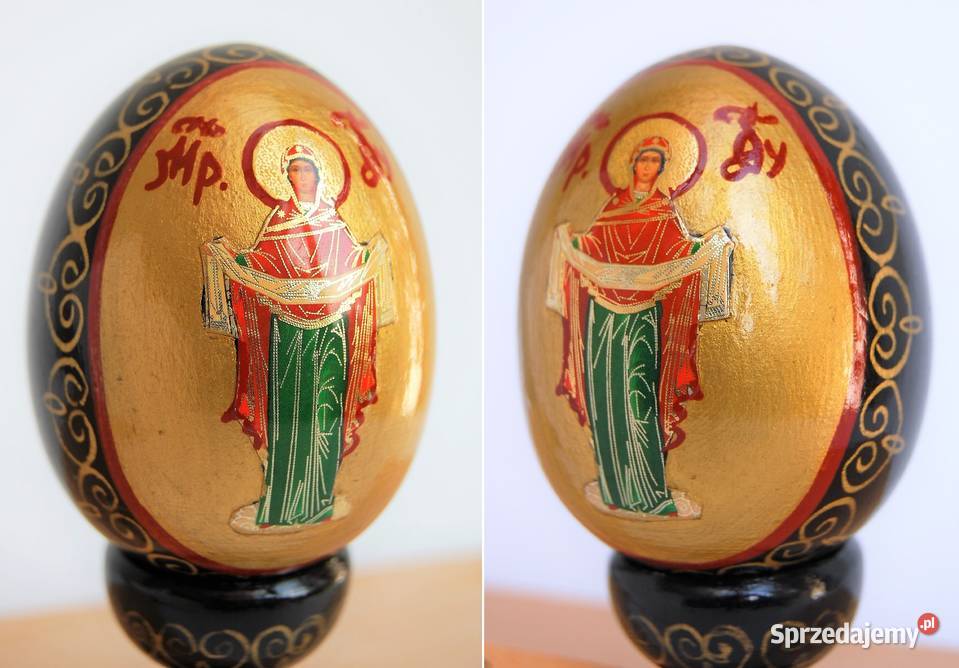 Drewniana pisanka na nóżce Rosja ikona Matka Lublin