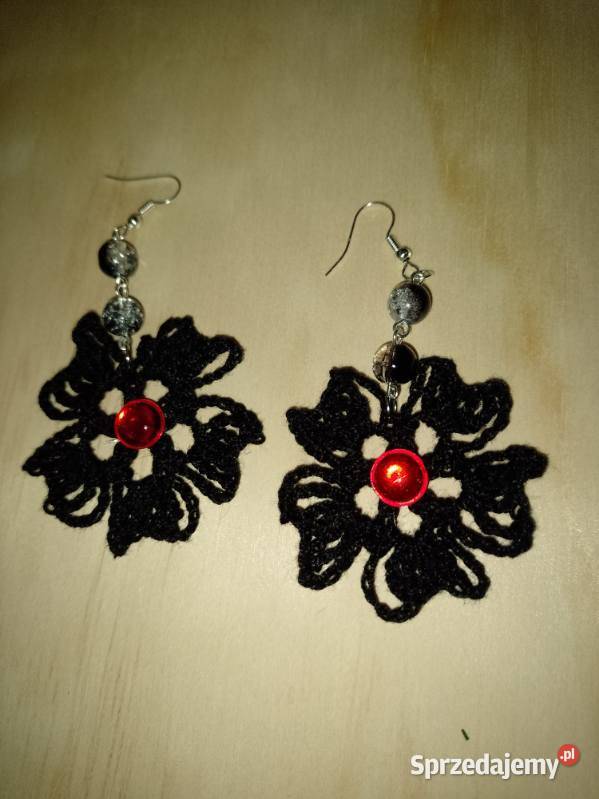 Czarna Perła szydełkowa kolczyki 45 na 65 Słupsk