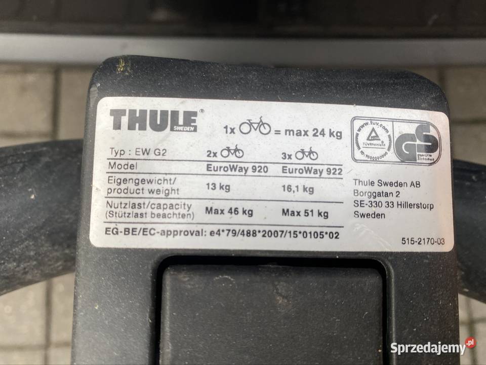 Thule EuroWay 922 na trzy rowery na Hak Rzeszów