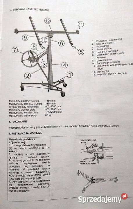 Podnośnik płyt kartonowogipsowych PKG1 Poznań