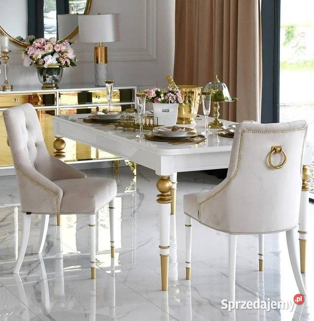 Krzesło glamour złote pikowane z kołatką 93cm Warszawa