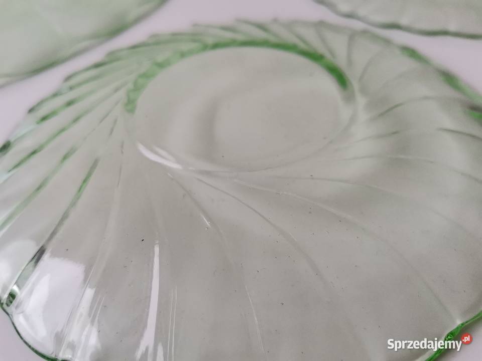 Stara zielona patera talerzyki 13 szkło Art Deco Katowice