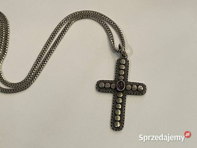 Srebrny Krzyżyk 925 z Ametystem Bali Vintage Kraków sprzedam