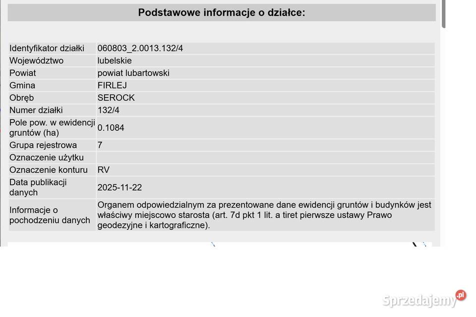 Sprzedam działkę w bliskiej odległości jeziora lubelskie Serock