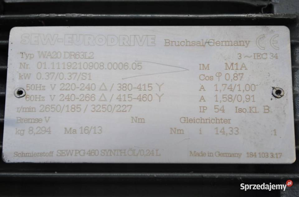 Motoreduktor kątowy 037kw 185obrmin Firmy SEW