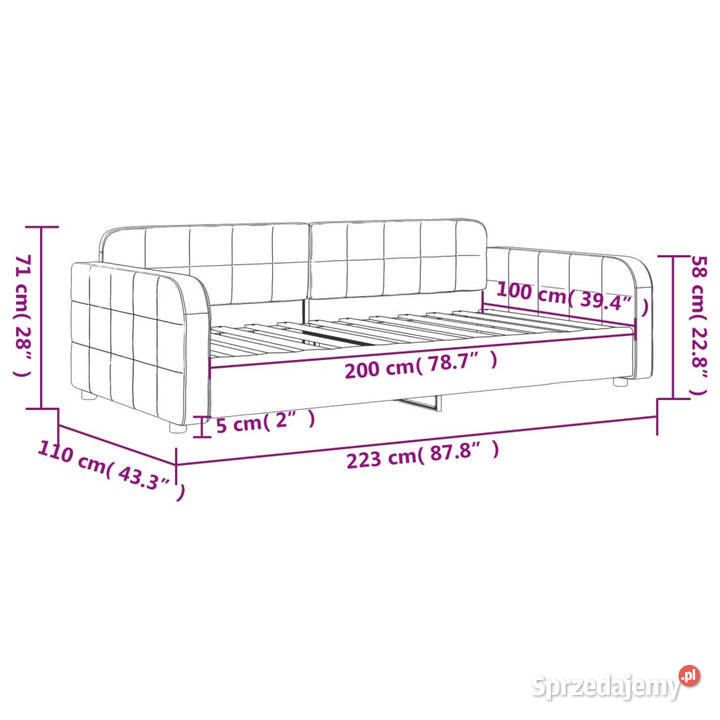 Sofa z funkcją spania ciemnoszara aksamit 223cm