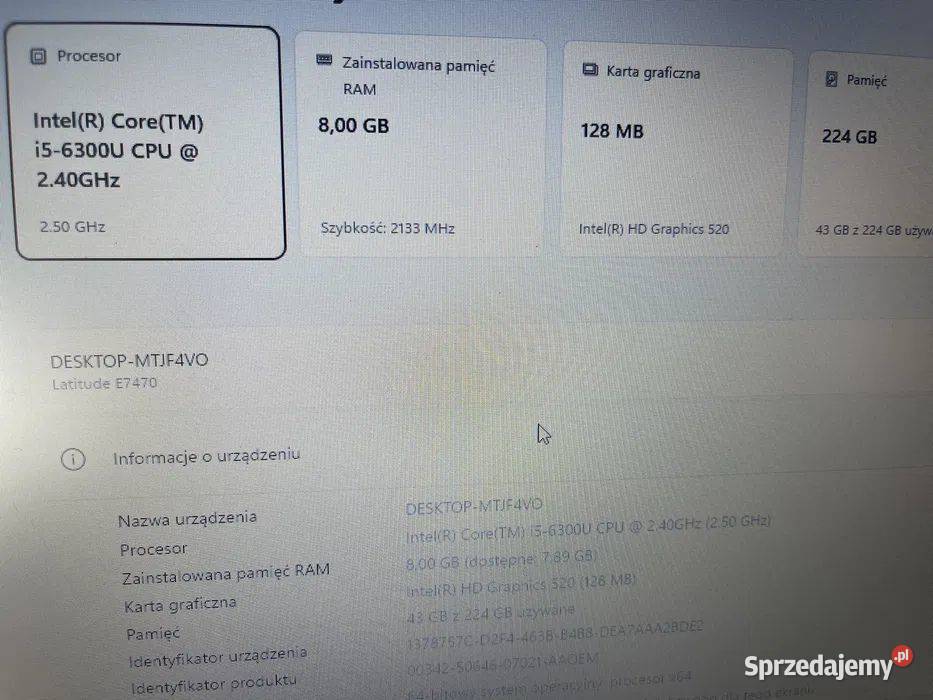 Dell Latitude e7470 plus zasilacz nowa bateria