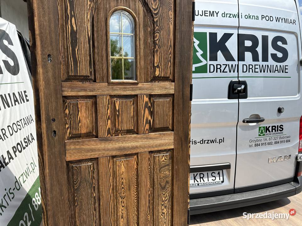Drzwi zewnętrzne drewniane szczotkowane Grzybno sprzedam