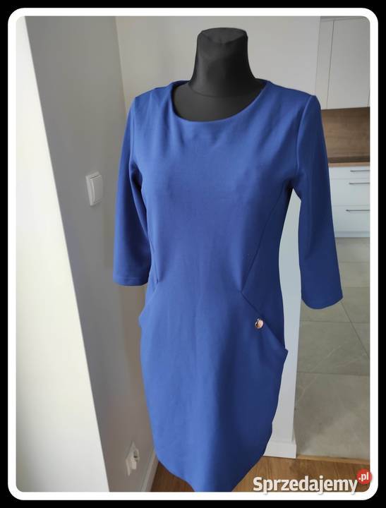 Szachownica granatowa sukienka 40 L z Płock