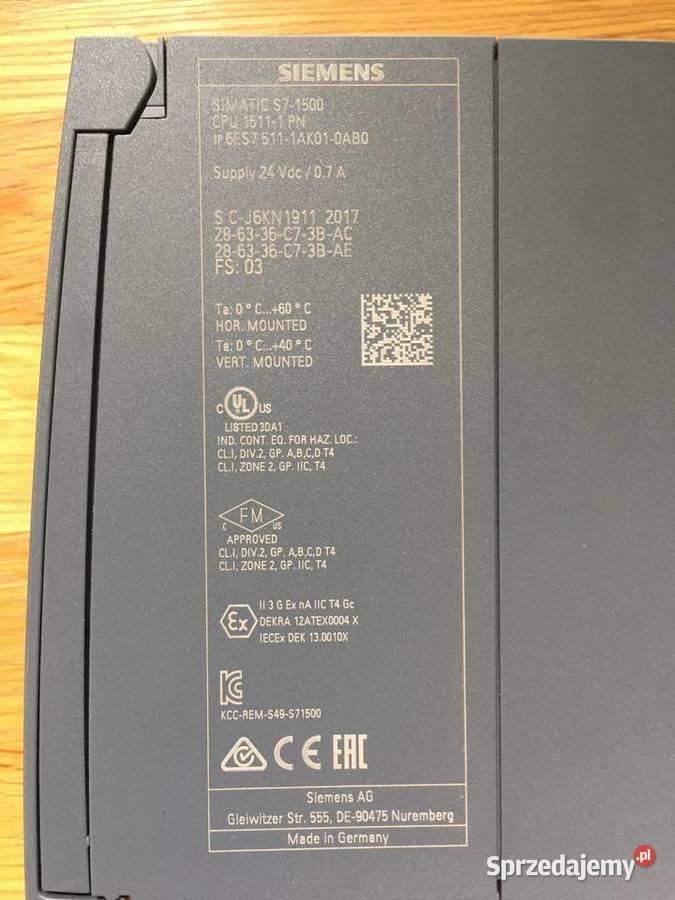 Siemens CPU 1511 szyna MMC kabel Profinet Osieki