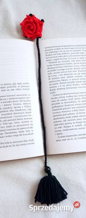 Różyczka wykonana na szydełku zakładka do Łask