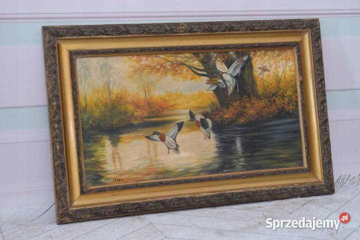 Józef Rapacki Polski Pejzaż Lecące Kaczki Rzeka Kraków