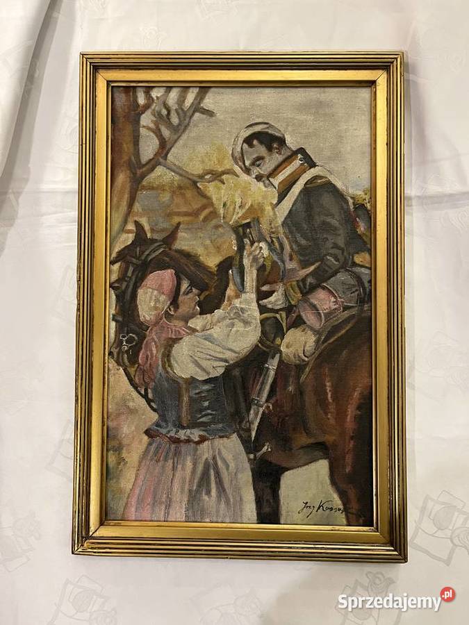 Obraz Ułan pijący wodę Jerzy Kossak 18861955 Kraków sprzedam