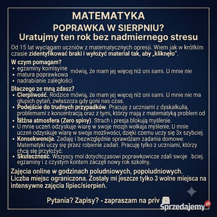 Matematyka korepetycje przygotowanie do poprawy Warszawa