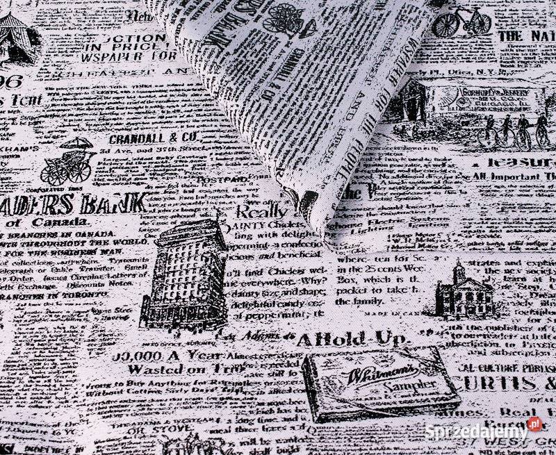 Oldpress tkanina tapicerska ze wzorem gazety Krosno Odrzańskie