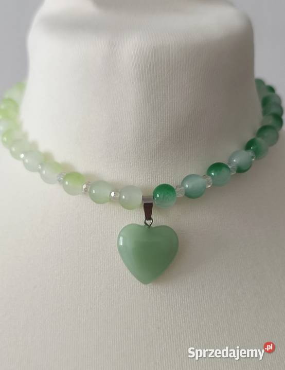 Zielony naszyjnik z sercem koraliki modny