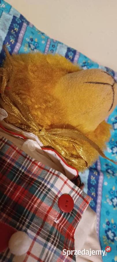 Miś trociniak twardawa maskotka PRL w ubranku inny kolor Poznań