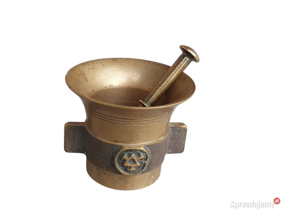 Stary mosiężny przedwojenny moździerz kuchenny śląskie
