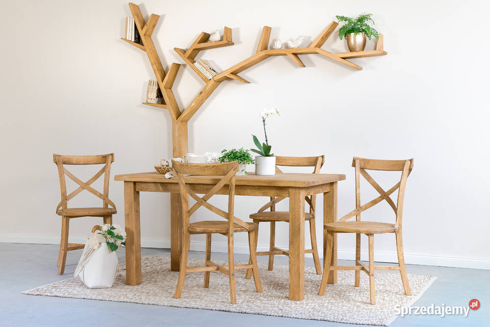 Komplet stół z 4 krzesłami do jadalni. Meble z litego drewna