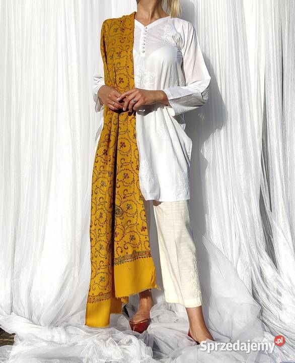 Szal orientalny żółty indyjski haftowany haft Szczecin
