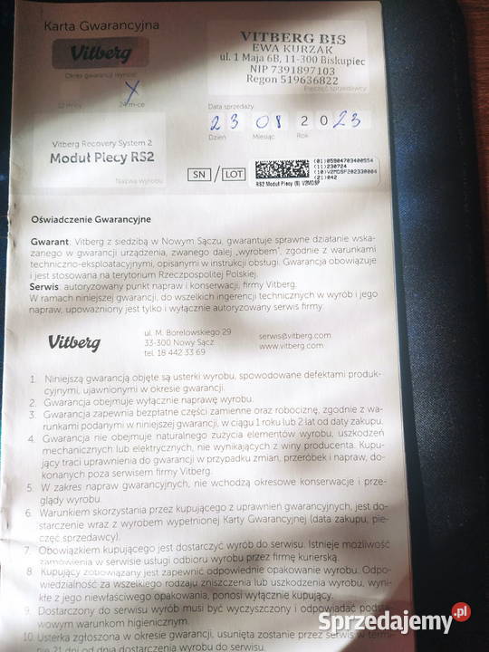 materac rehabilitacyjny VITBERG warmińsko-mazurskie Biskupiec