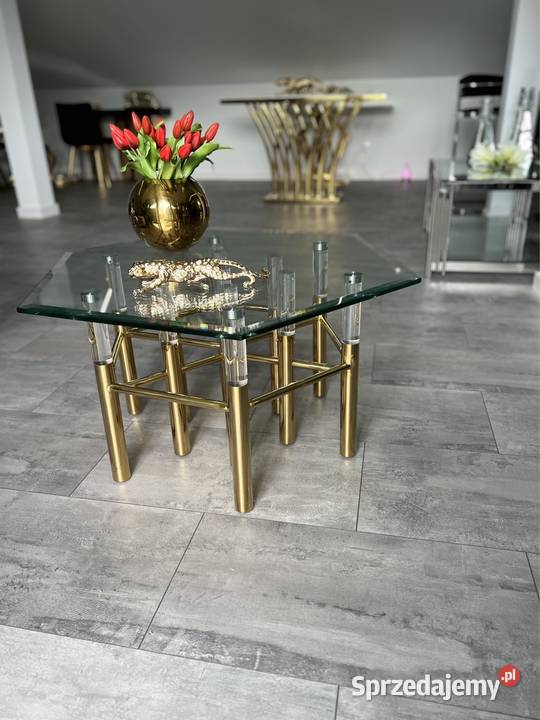 Nowoczesny stolik kawowy złoty ława Glamour