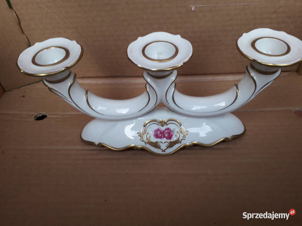 Swiecznik ceramiczny trójramienny Bogucice prl Warszawa