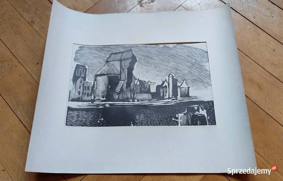 Zdzisław Król Gdańsk Motława grafika linoryt pomorskie