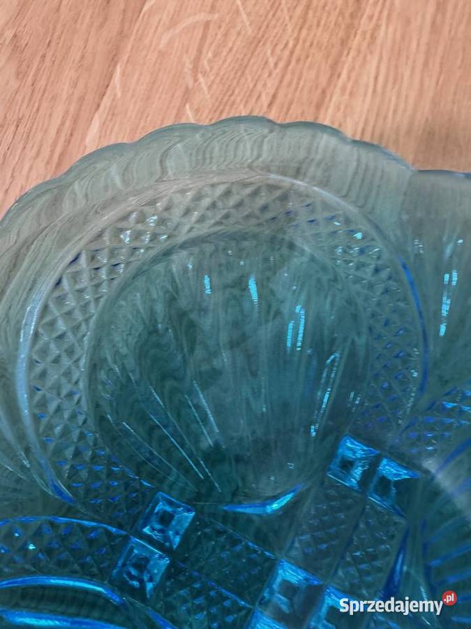 Talerz patera HSG Ząbkowice szkło turkus wzór śląskie Dąbie
