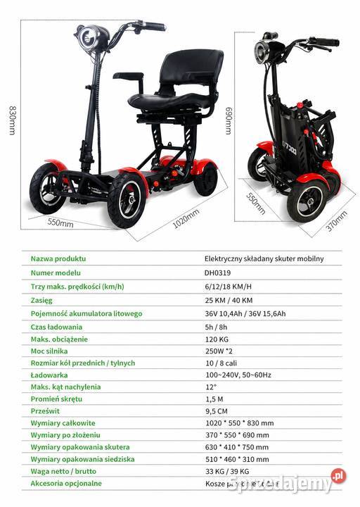 Skuter dls seniorów elektryczny składany