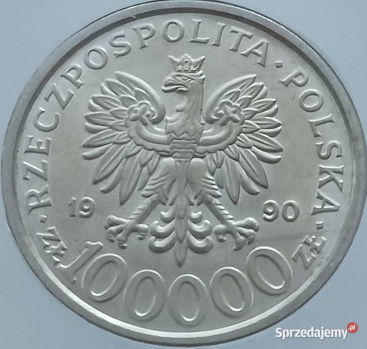 100 000 Solidarność 1990 r TYP B MS63 GCN wielkopolskie Konin sprzedam