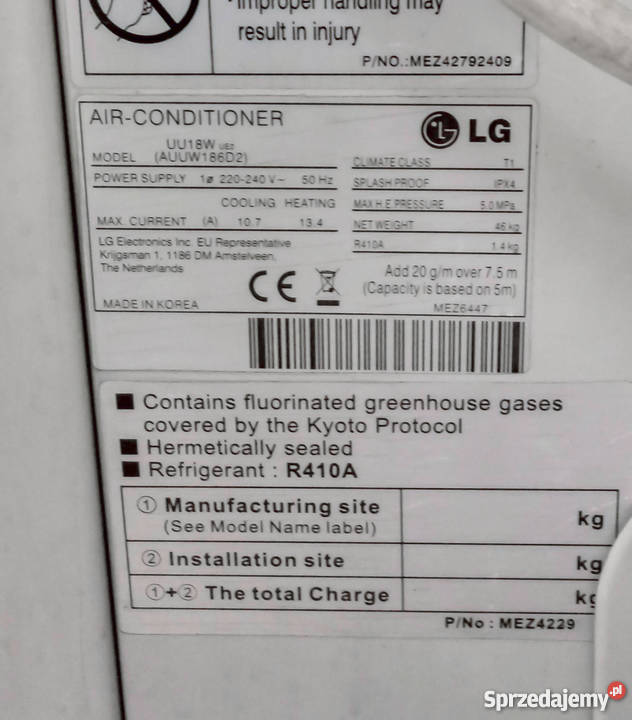 Klimatyzator kasetonowy LG CT18NQ2UU18WUE2 Częstochowa sprzedam