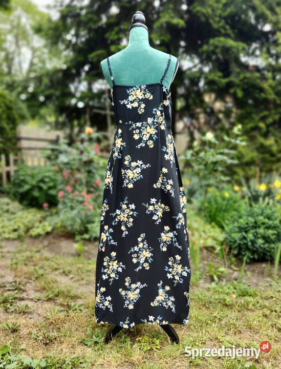 Sukienka HM czarna żółte kwiaty 46 3XL plus size