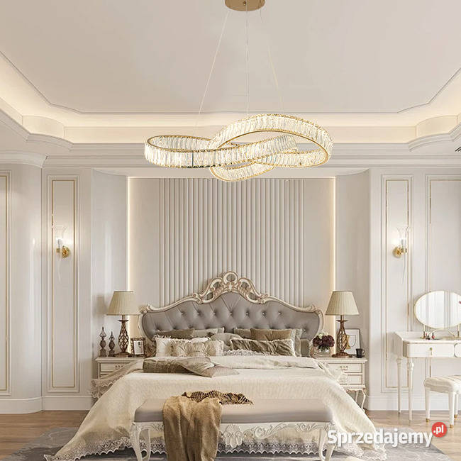 Złoty nowoczesny żyrandol kryształowy glamour mazowieckie Warszawa