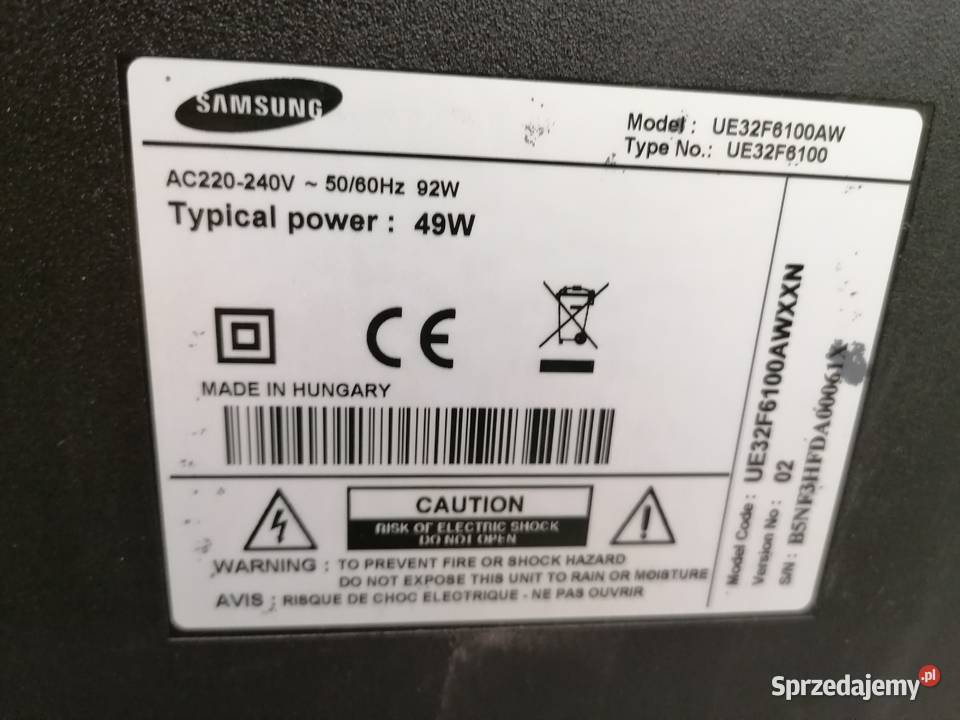 SAMSUNG UE32F6100 32 TELEWIZOR REF 250201011 LED Kłodzko