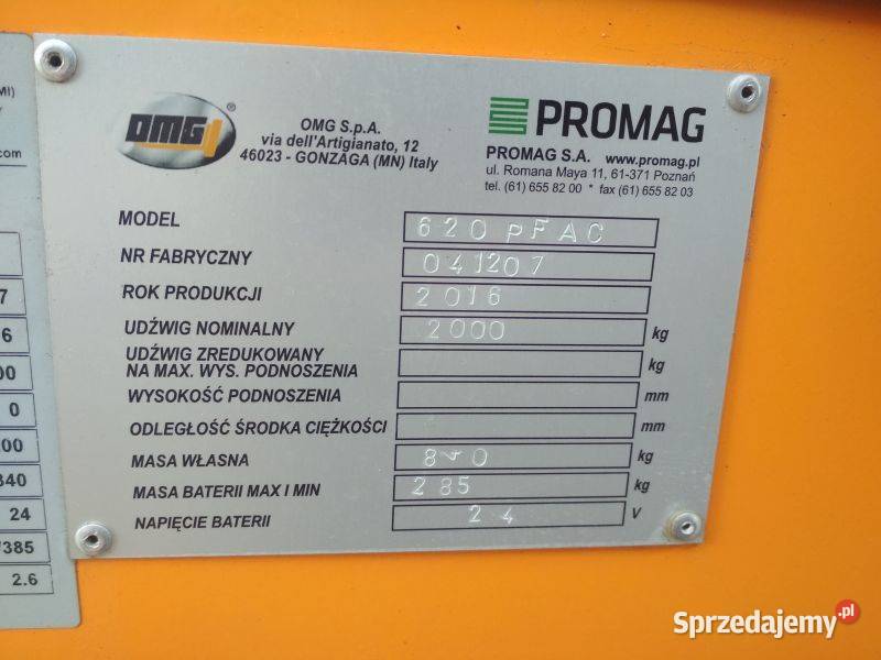 Wózek widłowy unoszący OMG 620 PFAC PROMAG sprzedam