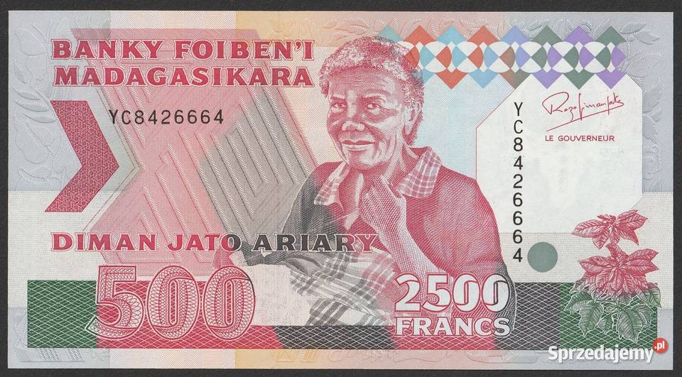 MADAGASKAR 2500 FRANKÓW 1993 STAN BANKOWY UNC łódzkie Łódź