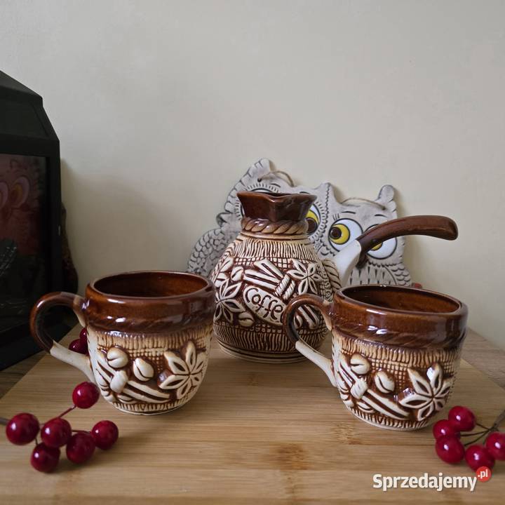 Zestaw do kawy ceramiczny tygielek i dwie Wyposażenie wnętrz sprzedam